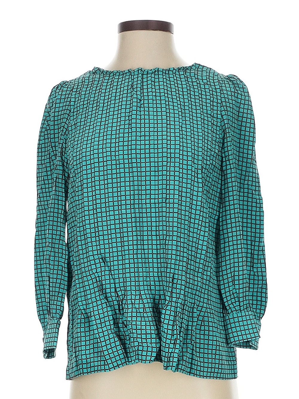 kate spade Teal and Black Grid Peplum Blouse